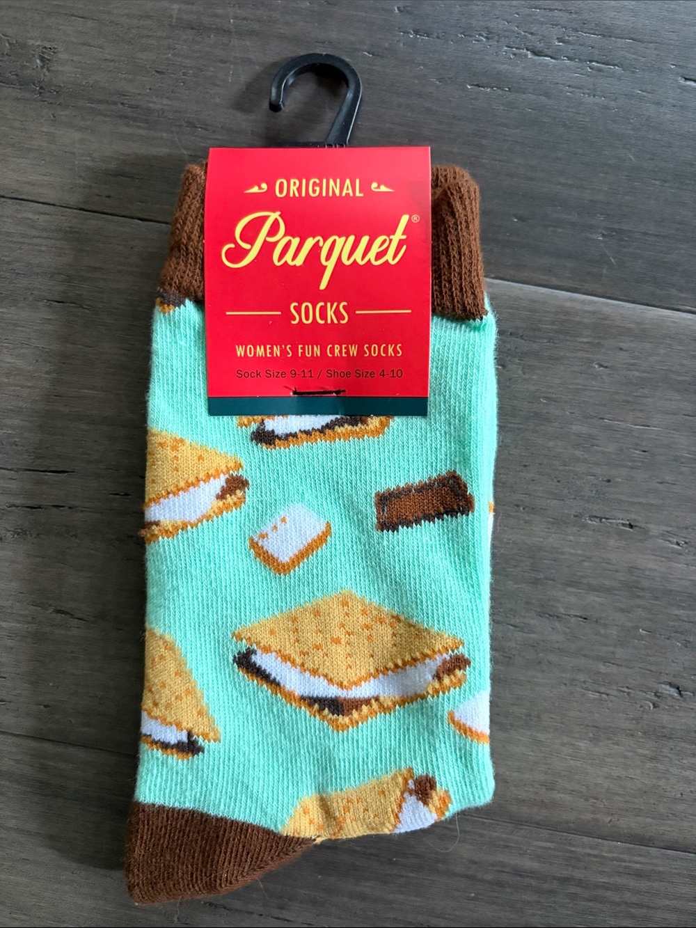 NWT | Parquet Women's Mint Crew Socks with Brown S'mores Print